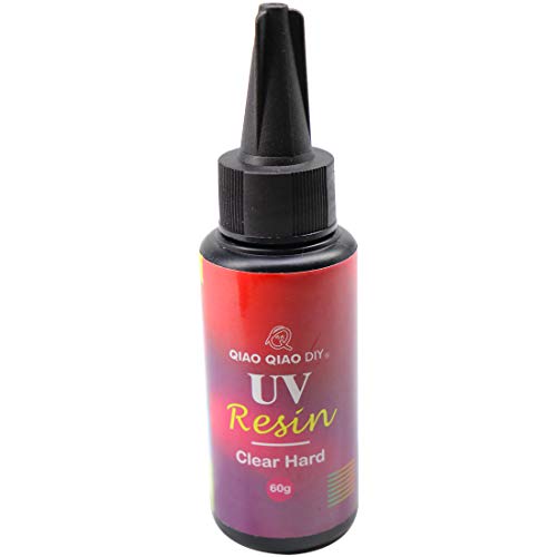 UV Resin Clear Hard,QIAO QIAO DIY UV Epoxy Resin Glue Quick Cured by Ultraviolet/Sunlight UV Curing Resin Clear Hard Type for Jewelry Making/Crafts/Casting (60g/2.12oz)