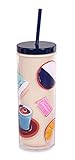 kate spade new york Acrylic Tumbler with Lid and Straw, 24 oz Tumbler, Slim Double Wall Tumbler, Rise and Shine