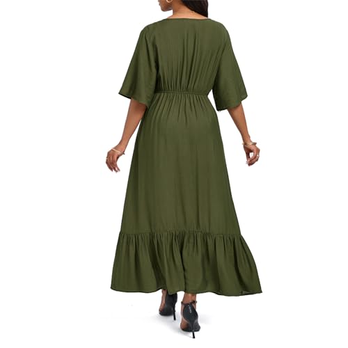 Image of Women's Summer Short Sleeve Maxi Floral Flowy Dresses with Pockets
