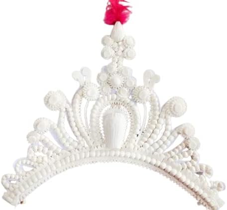 BengCraft Women Bengali Style Bridal Crown, Biyer Mukut, White Shola Hair Accessories for Marriage and Weddings, White Trendy Design Solar Topor Mutuk