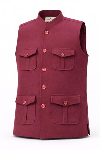 Image of LATEST CHIKAN Men's Nehru Jacket | Ethnic Waistcoat with Mandarin Collar | Premium Textured Fabric | Party, Wedding