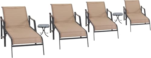 Image of LOKATSE HOME Outdoor Patio Chaise Set 4 Lounge Chairs with 2 Bistro Table for Deck Lawn Poolside