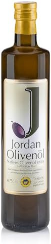 Jordan Olivenöl, Natives Extra Olivenöl, in Glasflasche 750 ml | Öl kaltgepresst aus griechische Oliven von Lesbos aus Griechenland, mit integriertem Ausgiesser und Tropfschutz