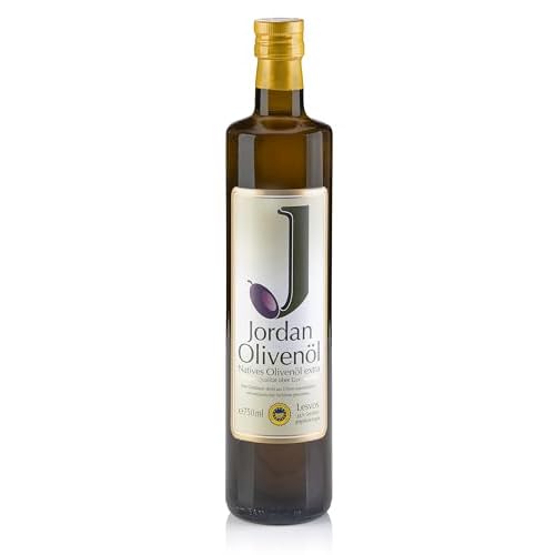 Jordan Olivenöl - Natives Olivenöl Extra von der griechischen Insel Lesbos - traditionelle Handernte - Kaltextraktion am Tag der Ernte - Elegante schmale Flasche aus Glas mit Ausgießer - 0,75 Liter