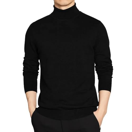 2024 Men's Fashionable Warm Pullover Solid Color Turtleneck Sweater Black Knitwear2
