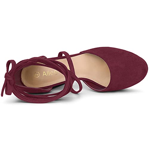 Allegra K Allegra K Women's Lace Up Platform Strappy Chunky Heels Burgundy Pumps 6 M US