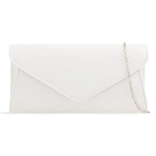 UShopUK Plain Faux Leather Bridal Prom Wedding Evening Clutch Party Purse Hand Bag (White)