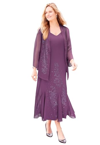 Image of Catherines Masquerade Beaded Dress Set | Women's Plus Size Petite Lace, Sequin, Wedding, Mother of the Bride 18 WP, Victoria Purple