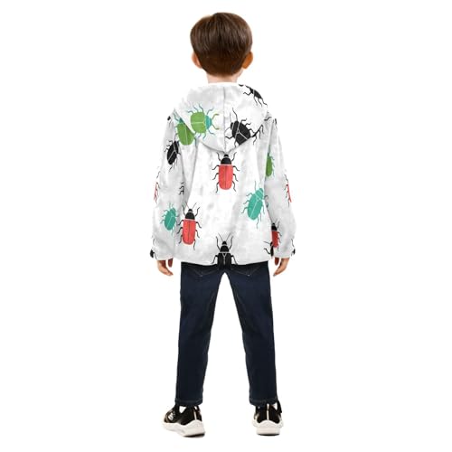 Colorful Bugs Pattern Print Toddler Fleece Jacket Girl Boys Hooded Fleece Jacket Coat Warm Outwear Zip-up 3-10T4