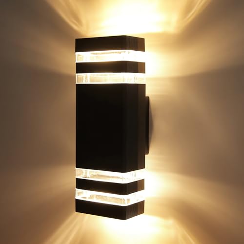 CANMEIJIA LED Wall Light, Outdoor Wall Lights IP65 Waterproof Outside Lights Porch Light Front Door Lamp Modern Aluminum Black 3000K Included 2 * 6W GU10 for Garden Hallway Bathroom etc
