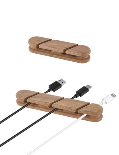 TFZUJDS Solid Walnut Cable Holder & Cord Organizer, Adhesive Cable Clips for Desk, Under Desk, Wall, Bedside & Car
