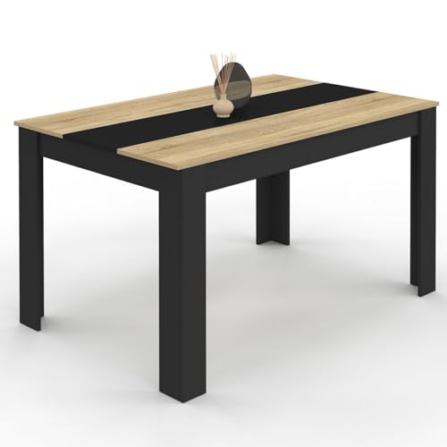 IDMarket - Table à Manger Rectangle Georgia 6 Personnes Noire et Imitation hêtre 140 x 80 cm