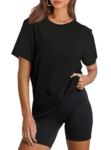 OFEEFAN Womens Workout Tops Womens Summer Tops UPF 50+ Hiking Running Beach Vacation Essentials Tshirts Shirts for Women Black S