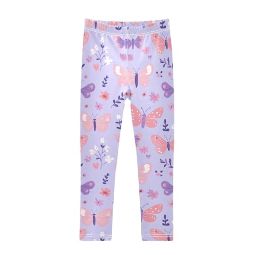 Butterflies Girls' Leggings Toddler Doodles Flowers Purple Kids Yoga Pants Dance Active Tights 4T