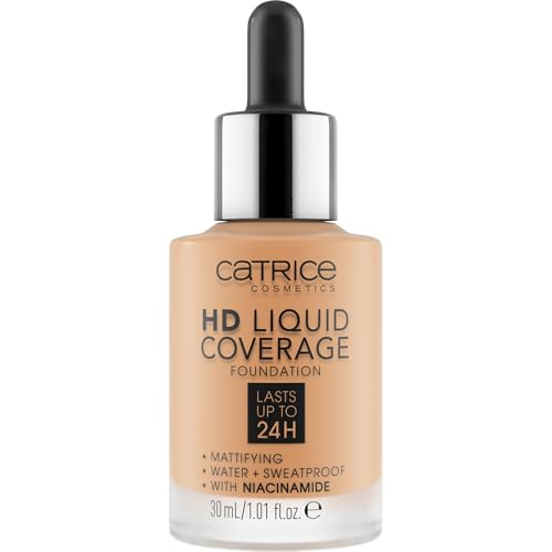 Catrice HD Liquid Coverage Foundation, Nr. 034, Nude, langanhaltend, mattierend, matt, für unreine Haut, vegan, ölfrei, wasserfest, ohne Alkohol, 1er Pack (30ml)