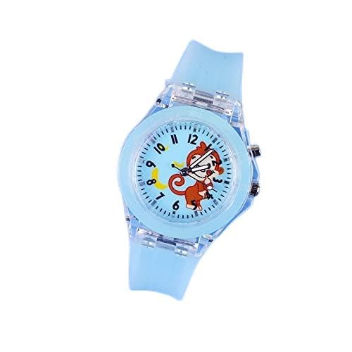 Reloj de niña Conejo de dibujos animados Relojes con luz de flash para niñas Correa de silicona Caballo lindo Dinosaurio Relojes para niños con reloj de luz Relojes para niñas (Color : Blue Monkey)