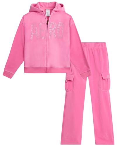 AEROPOSTALE Girls Sweatsuit Set - 2 Piece Zip Up Hoodie Sweatshirt and Flare Cargo Pants Outfit - Girls Activewear Set (4-12)