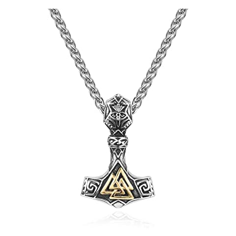 PiercingJak Men's Necklace Norse Viking Necklace Stainless Steel Thor's Hammer Mjolnir Norse Pendant with Chain Nordic Viking Runes Amulet Necklaces Talisman Jewellery for Men 24 Inch Cover