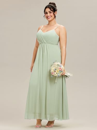 Image of Ever-Pretty Women's Pleated Backless Applique V Neck A Line Chiffon Sleeveless Plus Size Bridesmaid Dresses 01692-DA