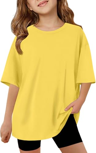 Image of ZDC Girls Short Sleeve T Shirts Kids Summer Oversized Tops Trendy Crewneck Basic Tees 5-14 Years