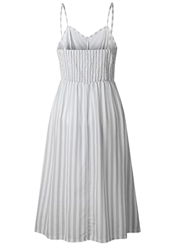 Image of YMING Womens Summer Spaghetti Strap Dresses Button Down Floral Sundress High Waist Swing Midi Dress with Pockets