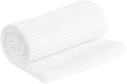 Adore Home 100% Cotton Cellular Soft Baby Blanket for Cot Pram Moses Basket, White, 60x90cm