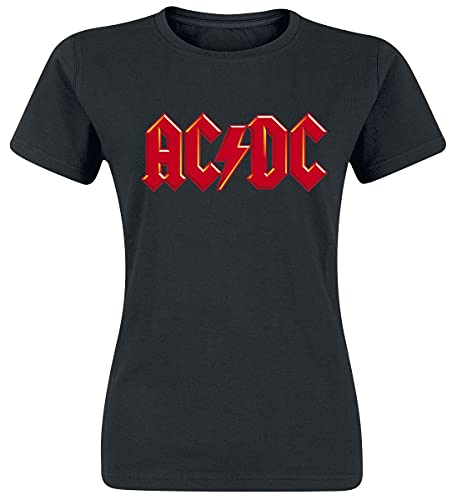AC/DC Red Logo Mujer Camiseta Negro M 100% algodón Regular