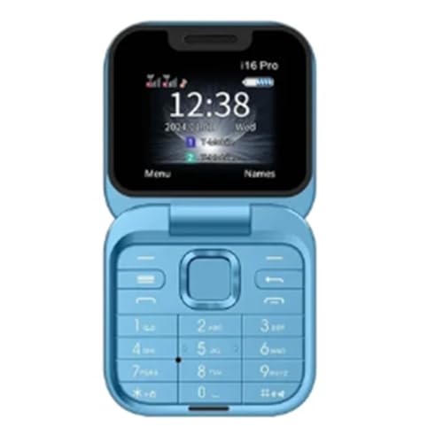 TAMOSH Mini telefono cellulare flip radio FM voce nera quadrante velocità vibrazione 2SIM card piccolo display telefono pieghevole facile da usare (blu)
