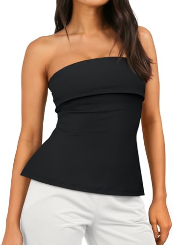 AUTOMET Going Out Tube Tops for Women 2026 Trendy Spring Summer Off Shoulder Backless Cute Work Shirts Vacation Top Y2k Outfits Clothes Fashion Black S