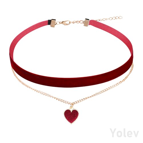 Yolev Rot Choker Halskette Samt Choker Dirndl Kette Klassische Geschichtete Rot Choker Necklace Halsketten für Teenager Mädchen Trachtenschmuck Damen