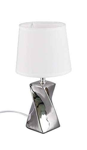 Preisvergleich Produktbild Reality Leuchten Tischleuchte Abeba R50771589, Fuß Keramik silberfarbig, Stoffschirm weiß, exkl. 1x E14