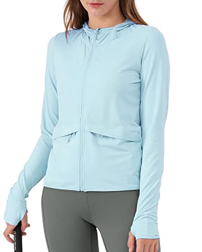 Ododos Full Zip Upf 50+ Sun Protection Hoodie For Women Packable Uv Shirts Lightweight Jacket With Pockets For Hiking Outdoor, Skyblue, Large #TOP2