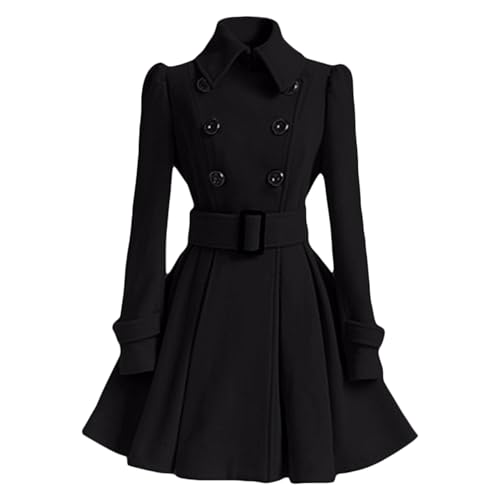 Schwarzer Damenmantel, tailliert, mit Reverskragen, Peacoat Jacke, Größe L Schwarzer Damenmantel, tailliert, mit Reverskragen, Peacoat Jacke, Größe L