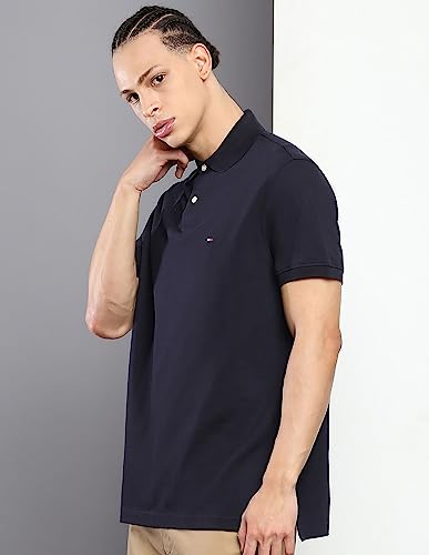 Image of Tommy Hilfiger Solid Regular fit Cotton Polo t-Shirt