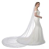 MAOFENG Women's Wedding Veils 1 Tier Pearls Long Train Bridal Veil with Metal Comb for Wedding Party photography Fashion Show, 3m