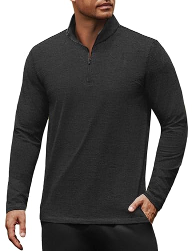 Image of COOFANDY Men's Quarter Zip Pullover Long Sleeve Sweatshirt 1 /4 Zip Golf Shirt Winter Fleece Lined Thermal Pullover