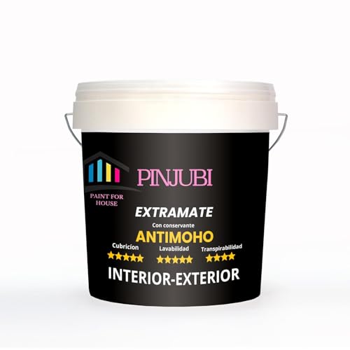 PINJUBI PINTURA INTERIOR (5, Kilogramos) PARA PARED BLANCA MATE LAVABLE con conservante ANTIMOHO ANTIHUMEDAD SUPER CUBRIENTE TRANSPIRABLE BLANCO INTERIOR EXTERIOR.