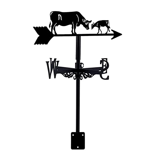 Weathervane Cast Iron Cows Farm Wind Direction Indicator With Roof Mount, Weather Vane Garden Metal Decorations Wind Direction Indicator For Outdoor Roof Farm Yard #TOP5