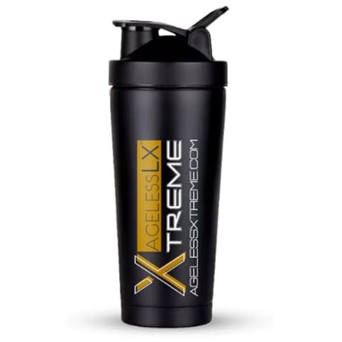 AgelessLX Sports & Gym Stainless Steel Water Bottle with Lid, Double Walled, Holds 25 oz, Black Cover