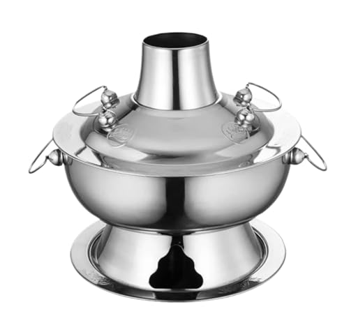 INUUXLG Hot Pot Chinese Copper Hot Pot Shabu Shabu with Stainless Steel Hot Pot Cooker Chinese Kitchen Cookware Chinese Hot Pot(Gold,34cm) (Brass 32cm) (Silver