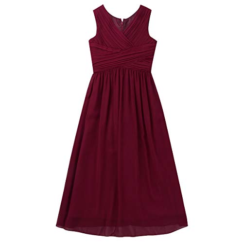 FEESHOW Big Girls Floral Lace Dress Chiffon Junior Bridesmaid Wedding Party Long Prom Gowns3