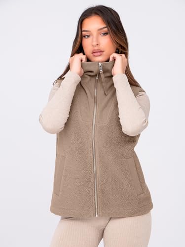 Glamaker Womens Fleece Vest Top Sleeveless Fuzzy Zip Up V Neck Sherpa Jacket Casual Outwear with Pocket3