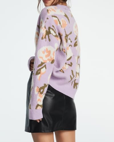 Women's Flower Sweater Crew Neck Casual Long Sleeve Drop Shoulder Pullover Sweaters Knit Top3