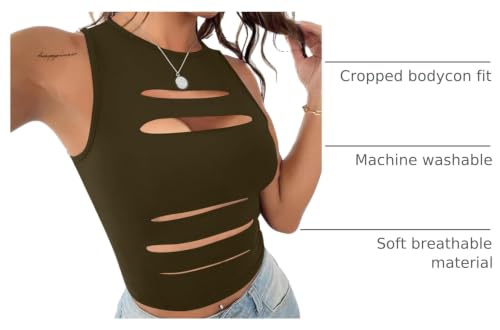Image of LovelyWholesale Women Sexy Cut Out Crop Tank Tops Crew Neck Summer Sleeveless Top
