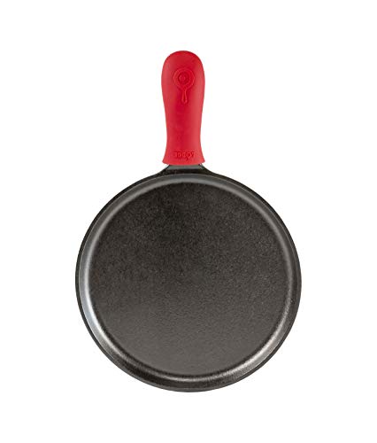 Lodge L8Dol3Hh41Plt Cast Iron Dutch Oven With Handle Holders, 5 Quart, Black/Red & Cast Iron Round Griddle With Red Silicone Hot Handle Holder, 10.5-Inch #TOP6