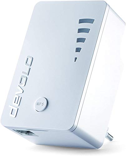 devolo WiFi-repeater AC (1200 Mbit/s, 1 x Gigabit Ethernet LAN-poort, WPS, WLAN-repeater en WLAN-versterker, wifi-extender, 5-traps signaalsterkteweergave, accesspoint-functie, compact design) wit