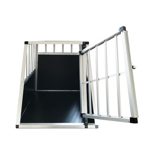 Defacto Hundetransportbox Alu Hundebox Reisebox Autobox Gittertür abschließbar Aluminium Transportbox für Hunde Tiertransportbox (Silber, (XL) 91X65X69 cm)