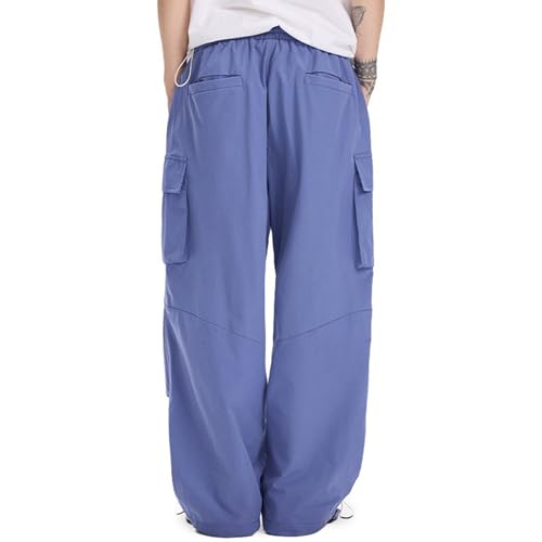 XYXIONGMAO Men's Black Streetwear Overalls Cargo Pants Loose Drawstring Elastic Waist Multi-Pocket Sweatpants for Men4