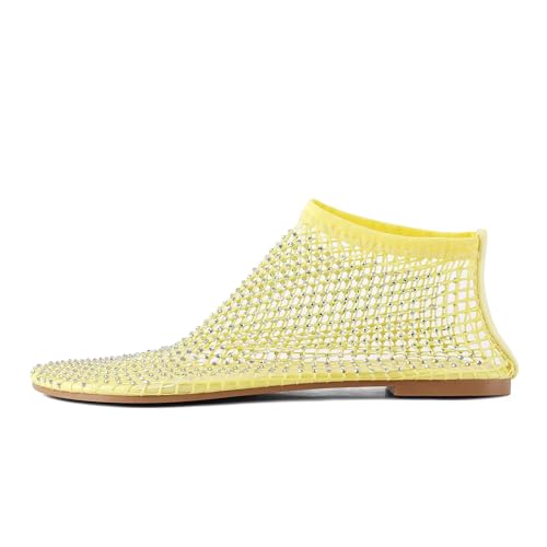 Image of Mesh Ballet Flats Round Toe Shiny Gem Mesh Flats Rhinestone Short Boots Sexy Sandals Cutout Sparkly Comfortable Beach Casual Dress Flats for Women