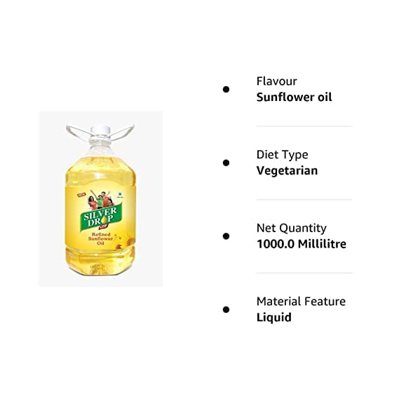 Image of Silver Drop Refined Sunflower Oil 100% Natural, Pure for Cooking and Frying | Healthiest Cooking Oil | Edible Cooking Oil (5 Liter Jar)